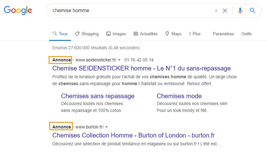 Annonces sponsorisées référencement payant Google